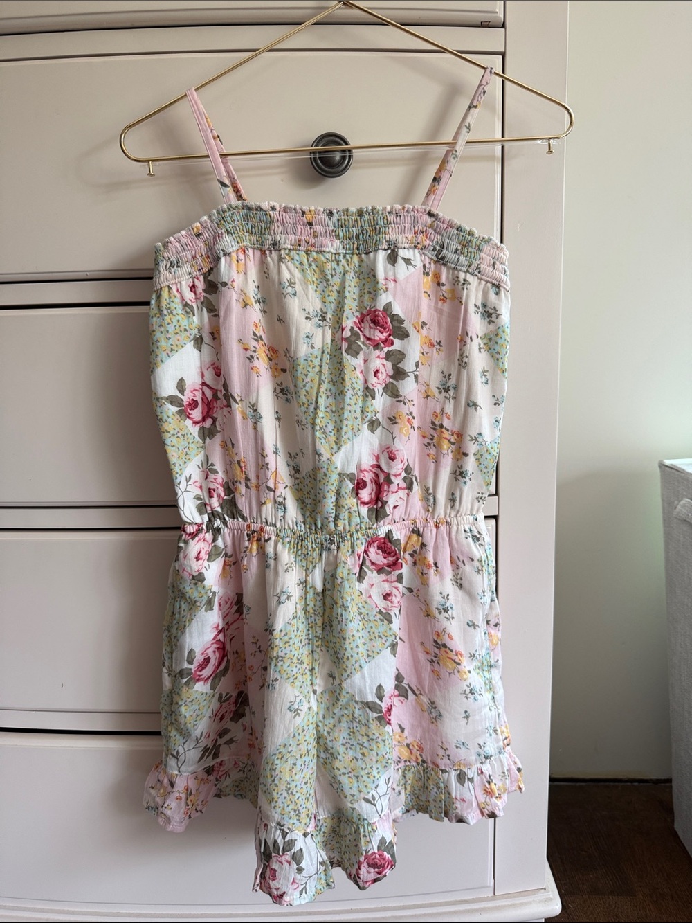 abercrombie Girls Pink Floral Sundress Romper with Ruffle Hem